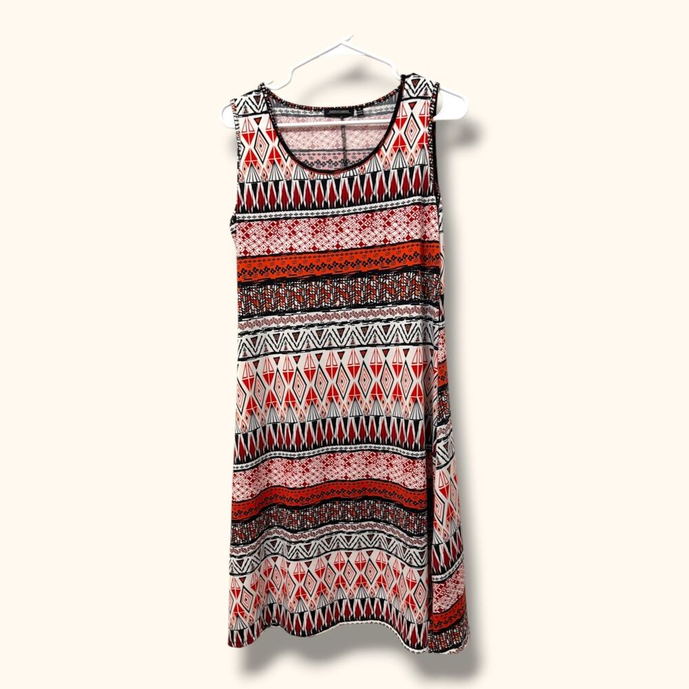 Notations Dress Womens S Sleeveless Tribal Print Stretch A-Line Red Black